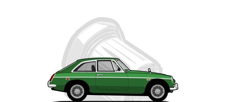 British Motors MGB GT original content side profile illustration