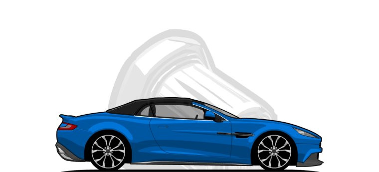 Aston Martin Vanquish Volante original content side profile illustration